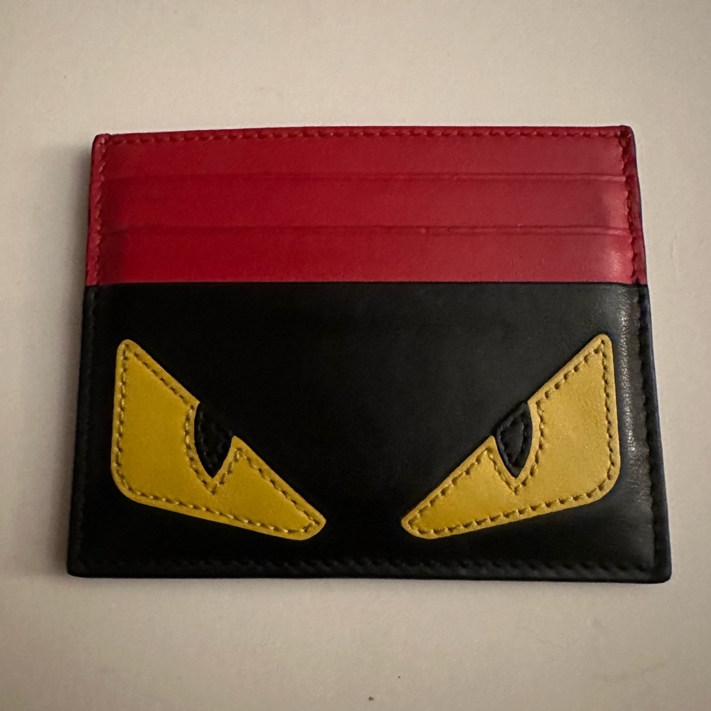 Fendi Roma Italy monster eyes leather card holder wallet